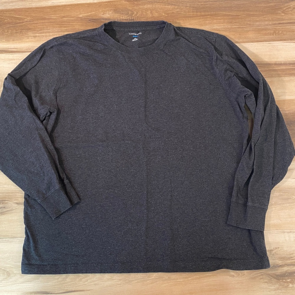 Lands End Super-T Mens XL Long Sleeve Cotton T-Shirt Dark Charcoal Heather Gray